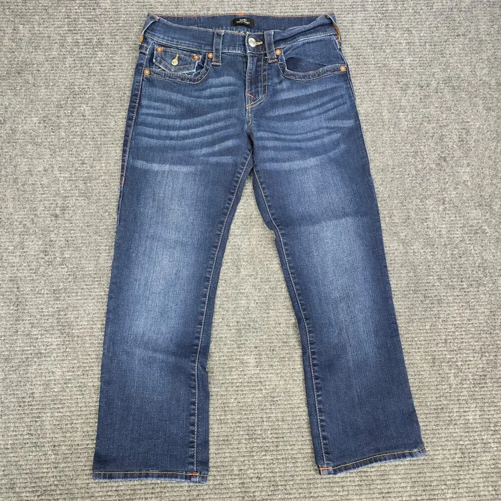 True Religion Ricky Flap Jeans Mens 30x26 Relaxed Straight Dark Wash Hemmed